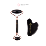 Set Masajeadores Roller + Gua Sha Corazón Obsidiana